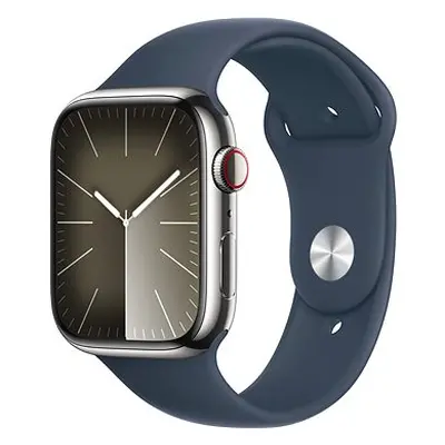 Apple Watch Series 45mm Cellular Edelstahlgehäuse Silber mit Sportarmband Sturmblau - S/M