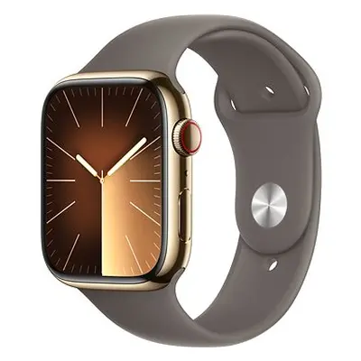 Apple Watch Series 45mm Cellular Edelstahlgehäuse Gold mit Sportarmband Tonbraun - M/L