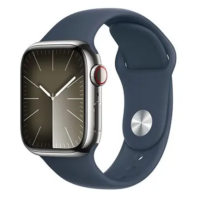 Apple Watch Series 41mm Cellular Edelstahlgehäuse Silber mit Sportarmband Sturmblau - S/M