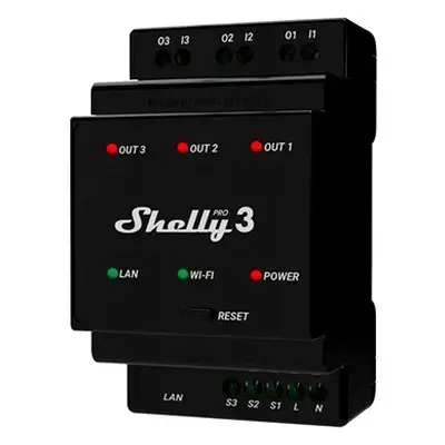 Shelly Pro 3, Schaltmodul 3x 16A für DIN-Schiene, WiFi, LAN