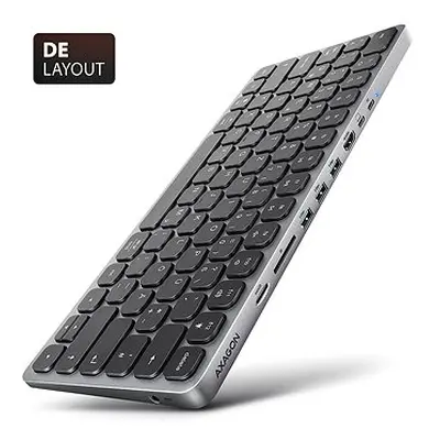 AXAGON HMC-KB-GE Keyboard Hub, USB-C 5Gbps, 3x USB-A, HDMI 4k/60Hz, SD/mSD, Audio, PD 100W