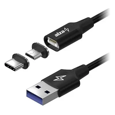 AlzaPower MagCore 2in1 USB-A to Micro USB/USB-C 15W 1m - schwarz