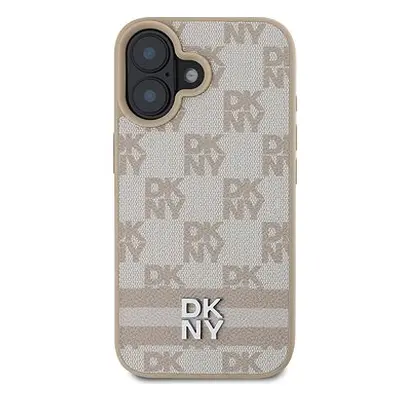 DKNY PU Leather Checkered Pattern and Stripe Back Cover für das iPhone Pink