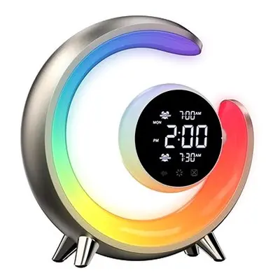 IMMAX LED Nachttischlampe, PEACOCK Wecker mit Uhr, RGB Licht und USB Anschluss, gold