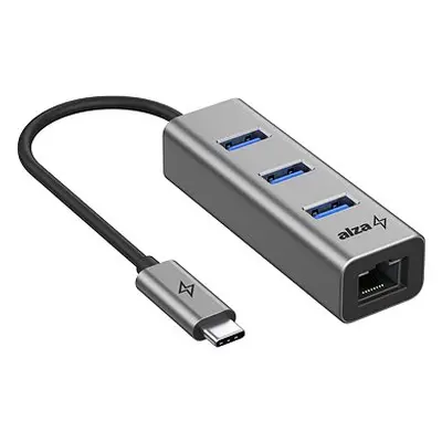 AlzaPower Metal USB-Hub USB-C (M) auf 3× USB-A 3.0 (F) mit RJ45 space grey