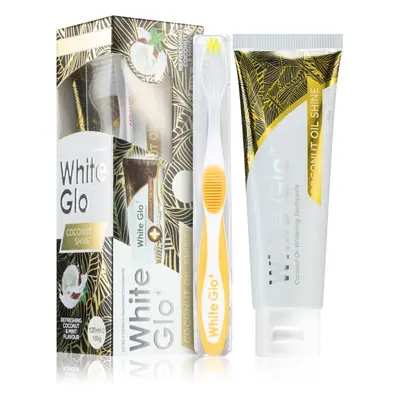 White Glo Coconut Oil Shine bleichende Paste mit Bürste Coconut and Mint Flavour