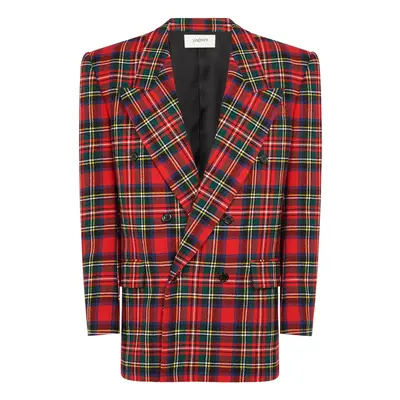 Double Breasted Plaid Wool Blend Jacket