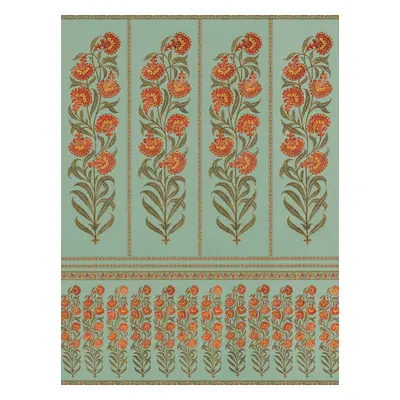 Raj Flower Turquoise Printed Wallpaper