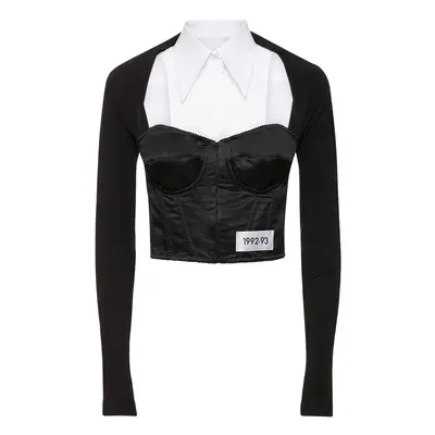 Long Sleeve Cropped Satin Bustier Top