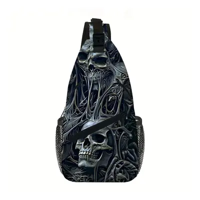 Skull Print Urbancore Chest Bag For Men, Sporty Trendy Waterproof Casual Cycling Crossbody Shoul