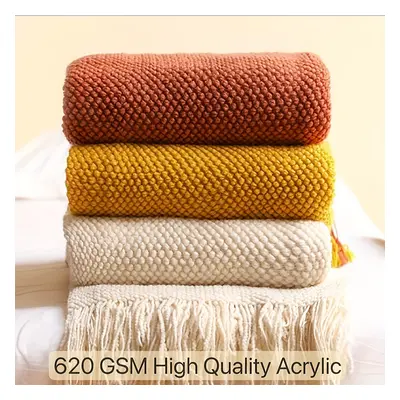 TEMU [popular ] Lightweight Knitted Throw Blanket With Tassels, Textured Design For Couch, Bed, 