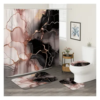 1/4pcs Black And White Ombre Marble Shower Curtain Set, Modern Abstract Luxury, Bathroom Rug, U-