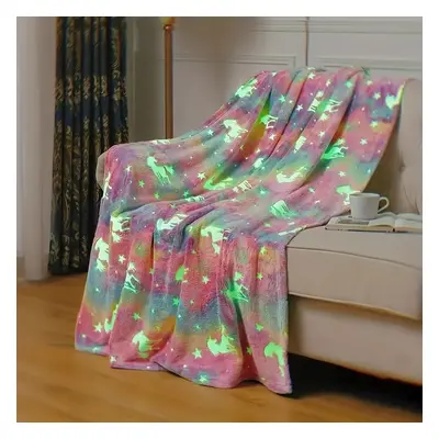 1pc Rainbow-colored Unicorn Printed Throw Blanket, Flannel Blanket, Soft Blanket For Sofa Couch 