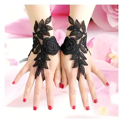 White/black Flower Pattern Lace Gloves Personalized Creative Hook Finger Gloves Wedding Bridal D