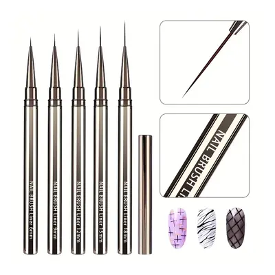 TEMU 5pcs Precision Nail Art Brush Set - Metal Handle, Uv Gel & Polish Liner Brushes For Stripes