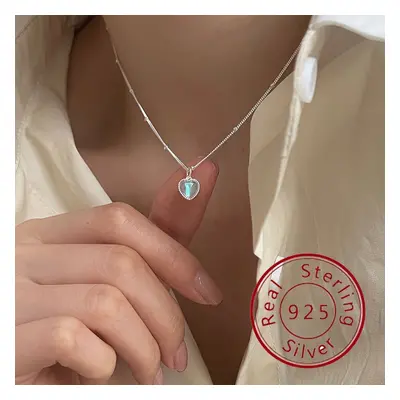 Japanese And Korean Sterling Silver Love Stone Clavicle Chain Heart Necklace