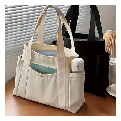 TEMU Chic Large Canvas Tote Bag - Spacious & Versatile For Work, School, And Everyday Use With Z