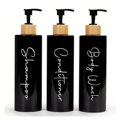 3-piece Black And White Shampoo And Conditioner Dispenser Set (27 Oz) - Modern Refillable Shampo