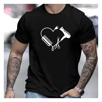 TEMU Hair Dryer Print Men's Crew Neck Fashionable Short Sleeve Sports T-shirt, Comfortable And V