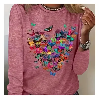 TEMU Butterfly Neck T-shirt, Casual Long Sleeve T-shirt For Spring & Fall, Women's Clothing