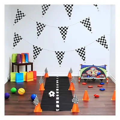 1pc, /10m Longer Race Car Birthday Banner Decoration Black And White Checkered Flags Pennant Ban