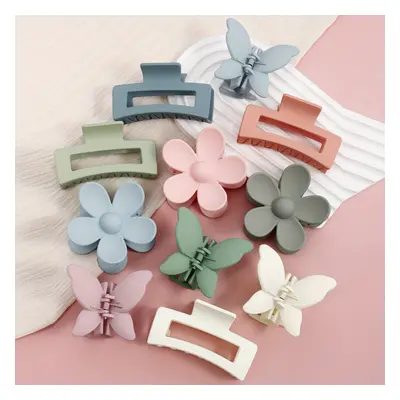 TEMU 11pcs Matte Candy-colored Hair Claw Clips Set, Flower & , Shark Clip, Stylish Elegant Cute 