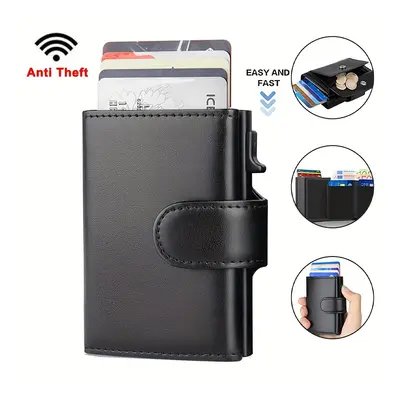 TEMU Sleek Men's Rfid-blocking Microfiber Leather Wallet - Slim, Trifold Design With Card Slots 