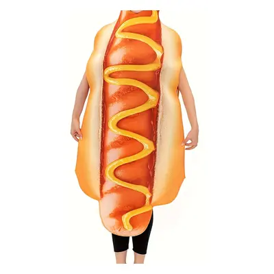 One-piece Hot Dog Costume, Funny Food-themed Party Dress, Novelty Outfit For Halloween And Festi