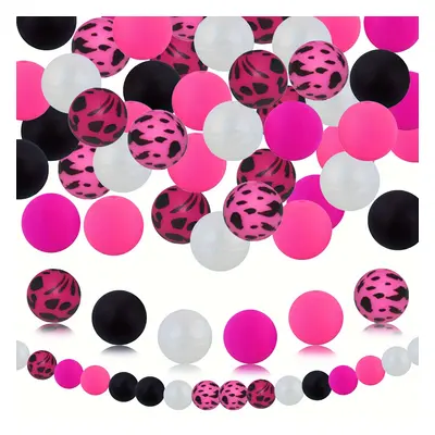 50-piece Silicone Beads Set, Red, Black, Pink, And White, For Diy Jewelry Making, Keychain, Pend