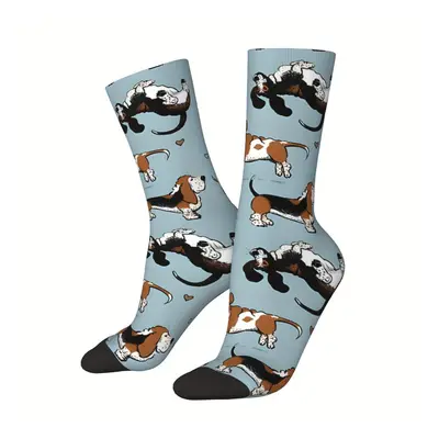 Funny Basset Men's Crew Socks - Retro Hip Hop Style, Novelty Casual Wear, Breathable Polyester B