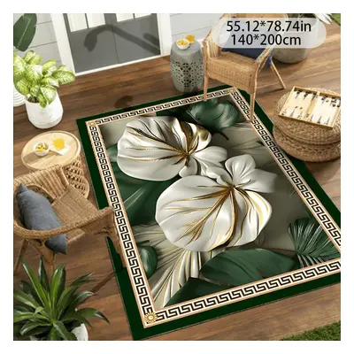 Crystal Fleece Outdoor Rug With Grip Points: 800gsm, Leaf Pattern, Waterproof, Machine Washable,