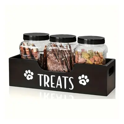 1pc Wooden Pet Treat Holder With Airtight Plastic Jars – Uncharged Container For Food Storage – 