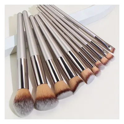 TEMU 10pcs Premium Makeup Brush Set - Champagne Finish, Includes Eye Shadow, Foundation, Blush, 