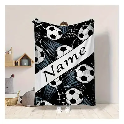 TEMU 1pc Creative Sports Football Pattern Text Customized Flannel Printed Blanket, Halloween, Ho