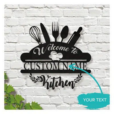 1pc Custom Name Metal Kitchen Wall Art Sign - Personalized Welcome Farmhouse Decor - English Lan