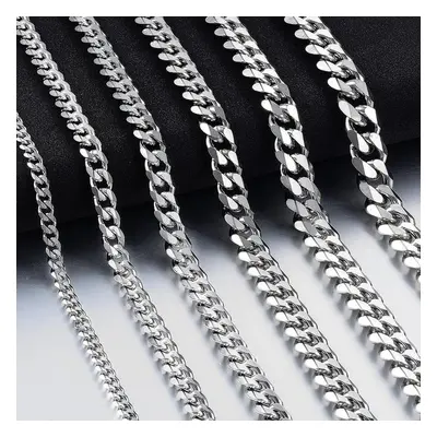 TEMU 1pc Men' Steel Cuban Link Chain Necklace, Artificial Jewelry Accessories, 3.0mm/5.0mm/7.0mm