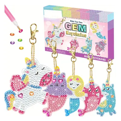TEMU Diy 5d Diamond Painting Keychain Kit For - Sparkling Gem Craft Set With Tools, Create Your 