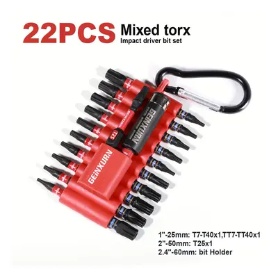 TEMU 22pcs Torx Impact Driver Bit Set With 25mm, 50mm, And 60mm Holders - Hex Head, S2 Steel In 