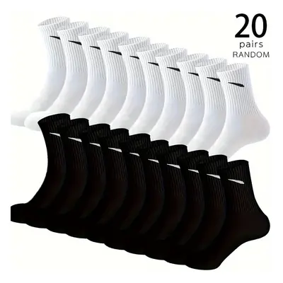 Twenty Pairs Of Black And White Slash Fun Novelty Men's Mid-calf Socks