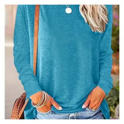 TEMU Solid Color Crew Neck T-shirt, Casual Long Sleeve Top For Spring & Fall, Women's Clothing