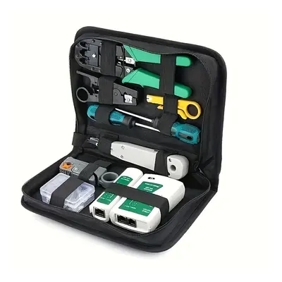 Tool Set With Rj45 Ethernet Lan Cable Tester, Crimping Pliers, And Network Repair Accessories Ki