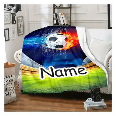 TEMU Personalized Football Fleece Blanket With Custom Name - Soft, For Couch, Bed, Office, And T