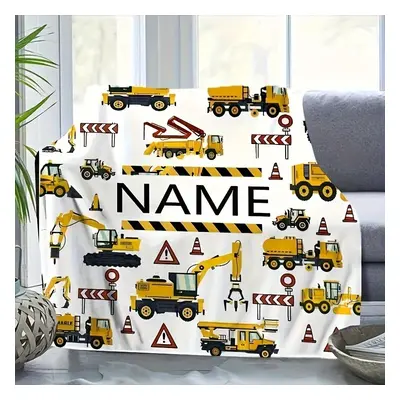 TEMU Customizable Excavator & Construction Vehicle Flannel Blanket - Soft, Cozy, Throw For Couch