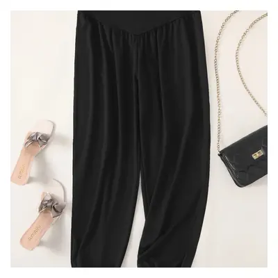 Plus Size Solid Ruched Fitted Bottom Joggers, Casual High Waist Sporty Pants For Spring & Summer