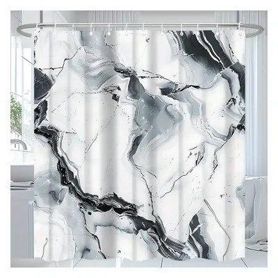 1/4pcs Black And White Marble Pattern Printed Shower Curtain, Modern Bathroom Decoration, Polyes