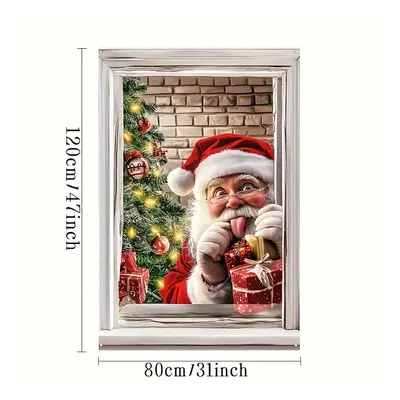 Funny Santa Claus Window Decoration - No Power Needed, Polyester, Perfect For Christmas Parties 