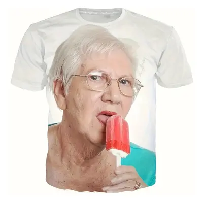 Funny Old Lady Creative Print Stylish T-shirt For Men, Casual Summer Top, Comfortable And Fashio