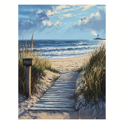 TEMU Round Diamond Ocean Beach Landscape Painting Kit 30x40cm Full Drill Canvas, Diy 5d Diamond 