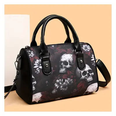 TEMU Skull Handbag, Gothic Boston Shoulder Bag, Halloween Crossbody Bag For Women