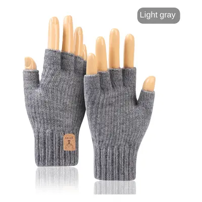 Solid Color Cashmere Warm Gloves Short Half Finger Stretch Knitted Gloves Winter Coldproof Writi